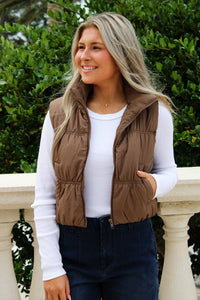 Ski Days Ahead Cropped Puffer Vest - Mocha