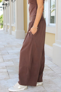 Feeling Free Mineral Washed Wide Leg Pants - Brown