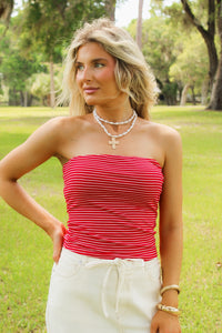 Sadie & Sage: Jukebox Knit Tube Top - Red/White