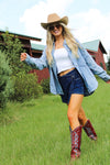Country Nights Oversized Denim Top - Med Wash