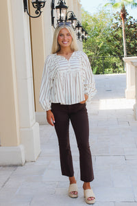 Chasing You Tie Front Striped Top - Coco