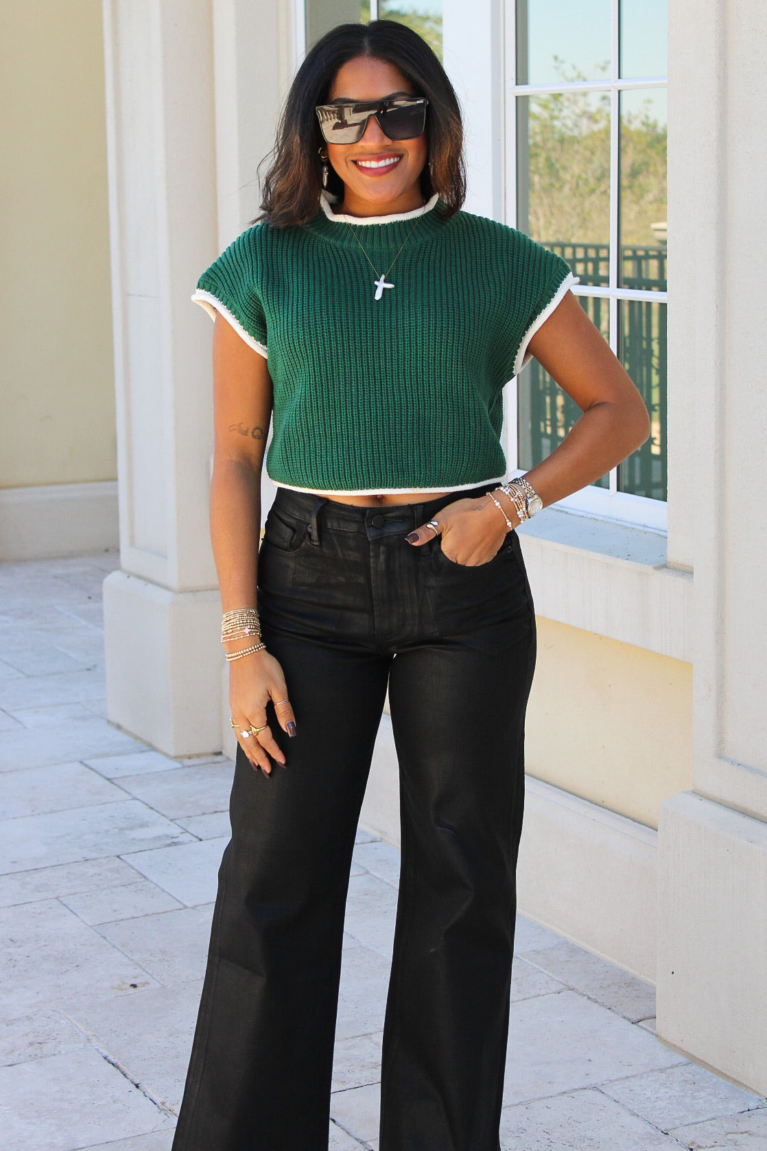 Cozy Cheer Cropped Sweater - Hunter Green