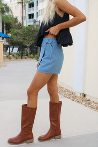 Victory Cheer Wrap Denim Mini Skort - Washed Denim