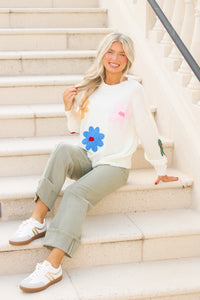 Wild Bloom Crochet Floral Sweater - Multi