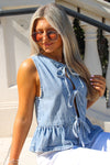 Tied In Denim Ruffle Top - Lt. Denim