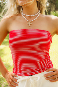 Sadie & Sage: Jukebox Knit Tube Top - Red/White