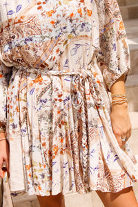 Chasing Wildflowers Belted Mini  Dress - Taupe Multi