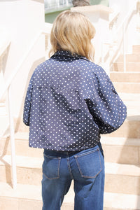 Style Status Polka Dot Zipper Jacket - Navy