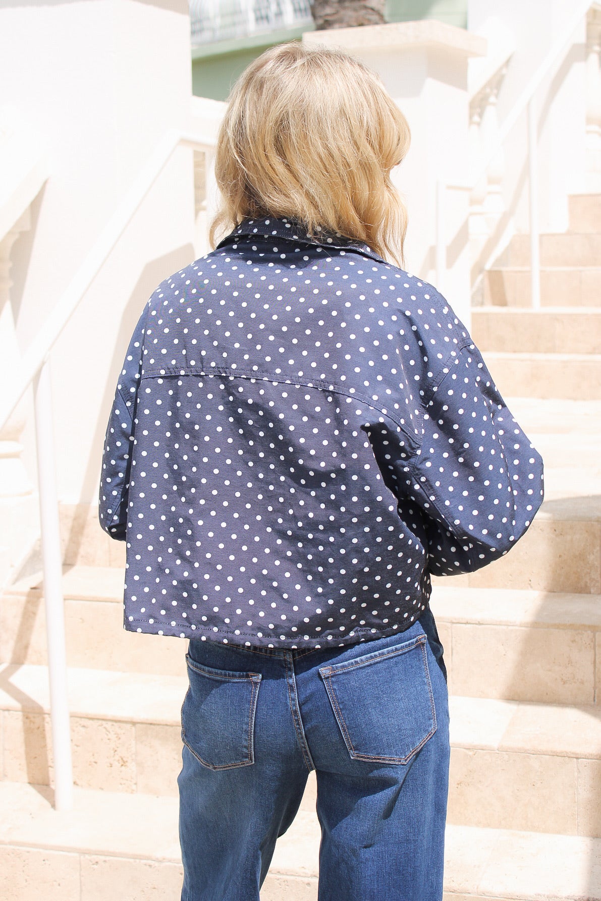 Style Status Polka Dot Zipper Jacket - Navy