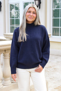 Cozy Times Mock Neck Sweater - Navy