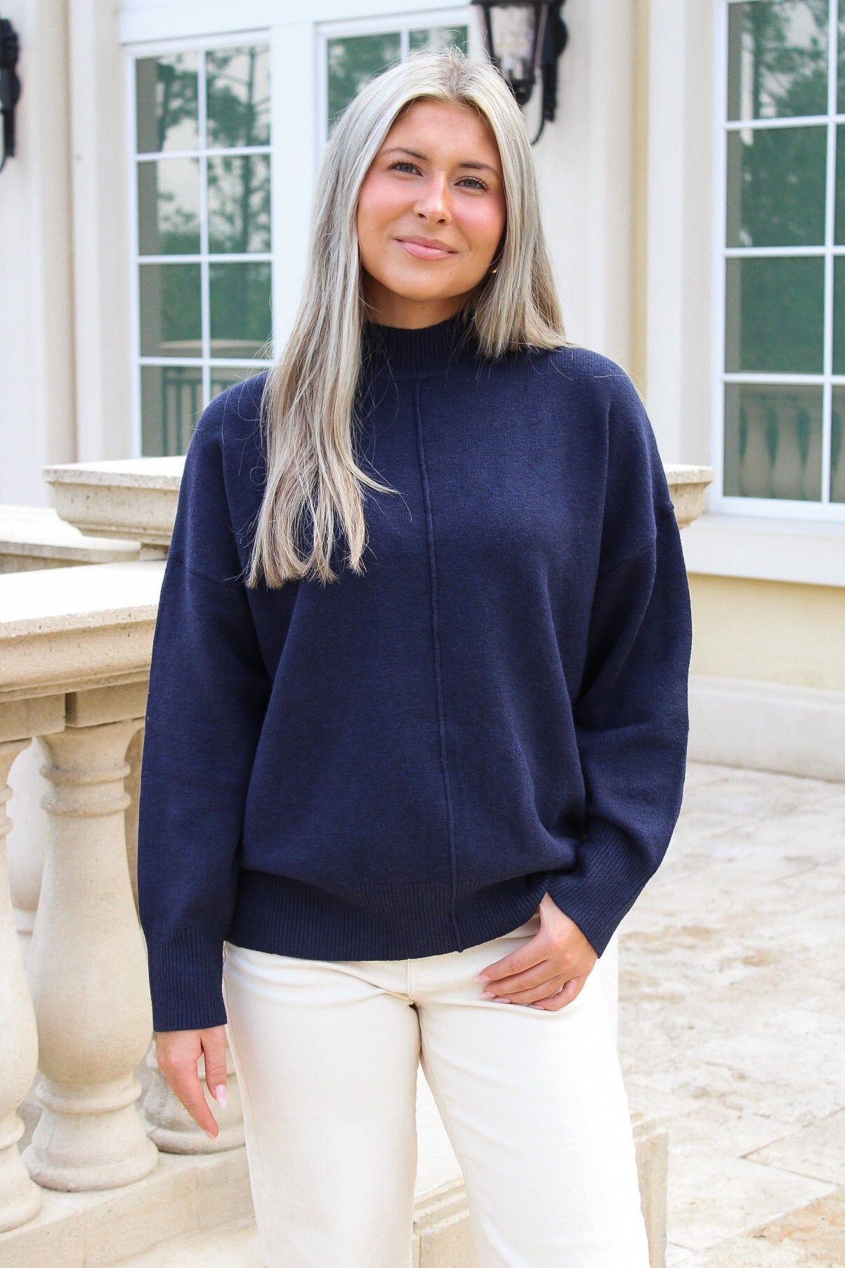 Cozy Times Mock Neck Sweater - Navy