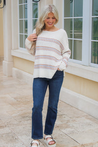 All For Cozy Boatneck Striped Sweater - Multi