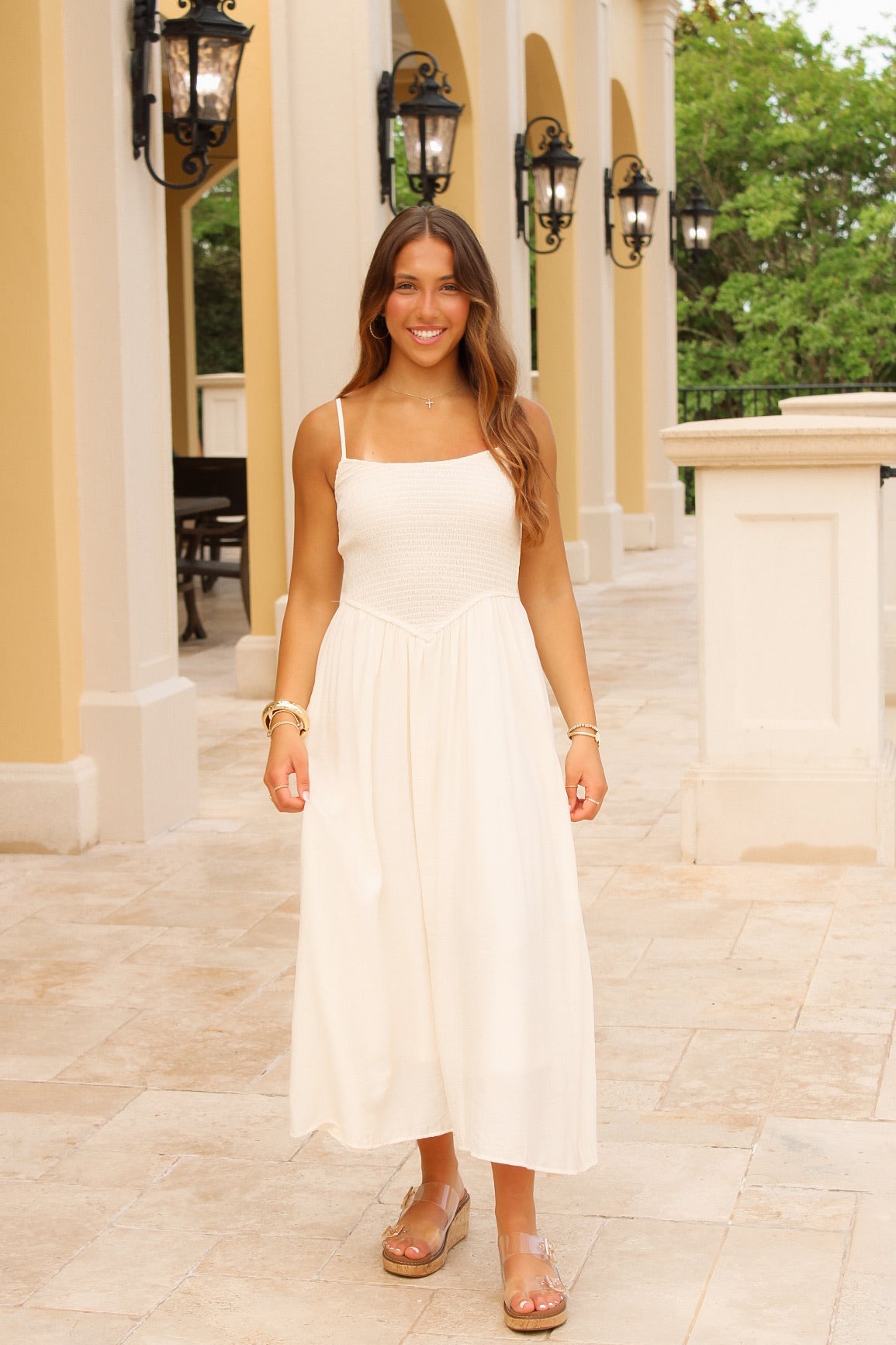 Island Glow Smocked Midi Dress - Natural
