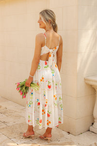 Picnic Ready Floral Tiered  Midi Dress - Ivory Multi