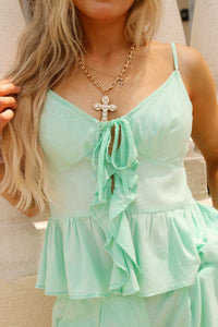 Sunkissed Escape Tie Front Top - Mint