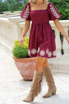 Amber Bloom Embroidered Mini Dress - Plum