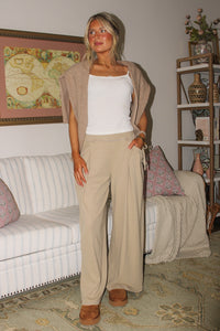 Sunday Escape Wide Leg Ribbed Pants - Taupe