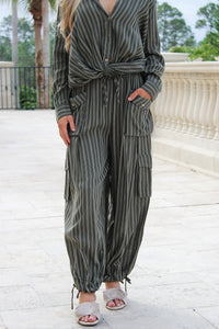 Autumn Striped Cargo Pants - Olive