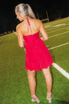 True Summers Ruched Halter Mini Dress - Crimson