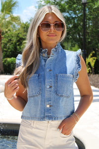 Adventure Begins Ruffle Stitch Vest - Denim