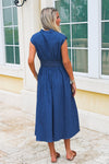 Sunset Drift Smocked Midi Dress - Med Wash