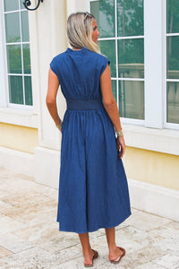 Sunset Drift Smocked Midi Dress - Med Wash