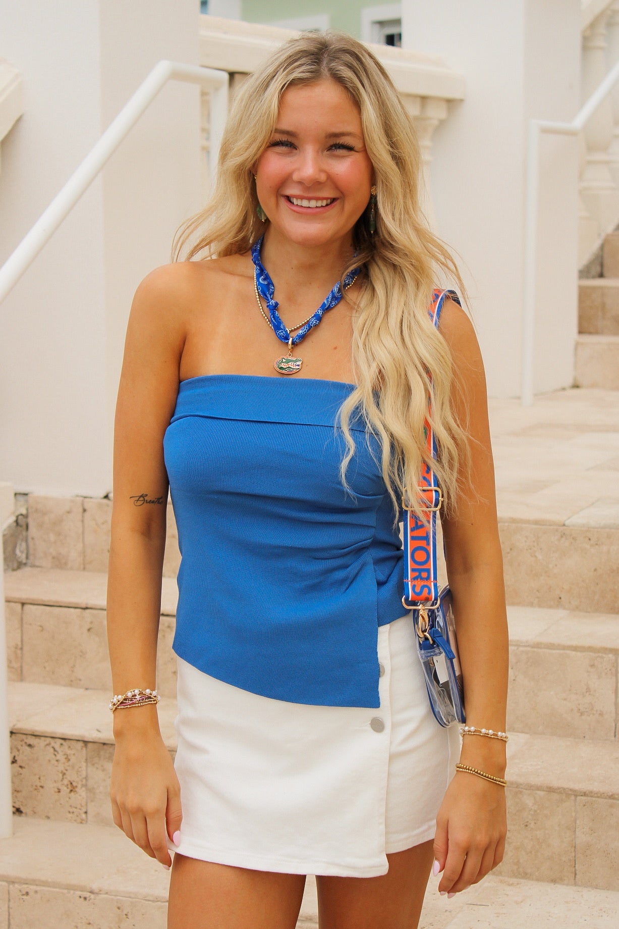 Kickoff Cutie Strapless Ruched Top - Cobalt