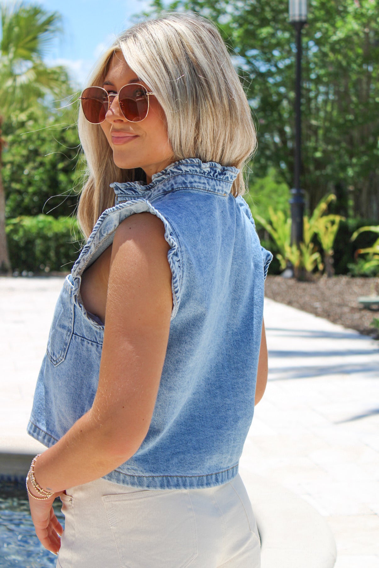 Adventure Begins Ruffle Stitch Vest - Denim