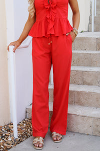 Sunkissed Escape Wide Leg Pants - Red