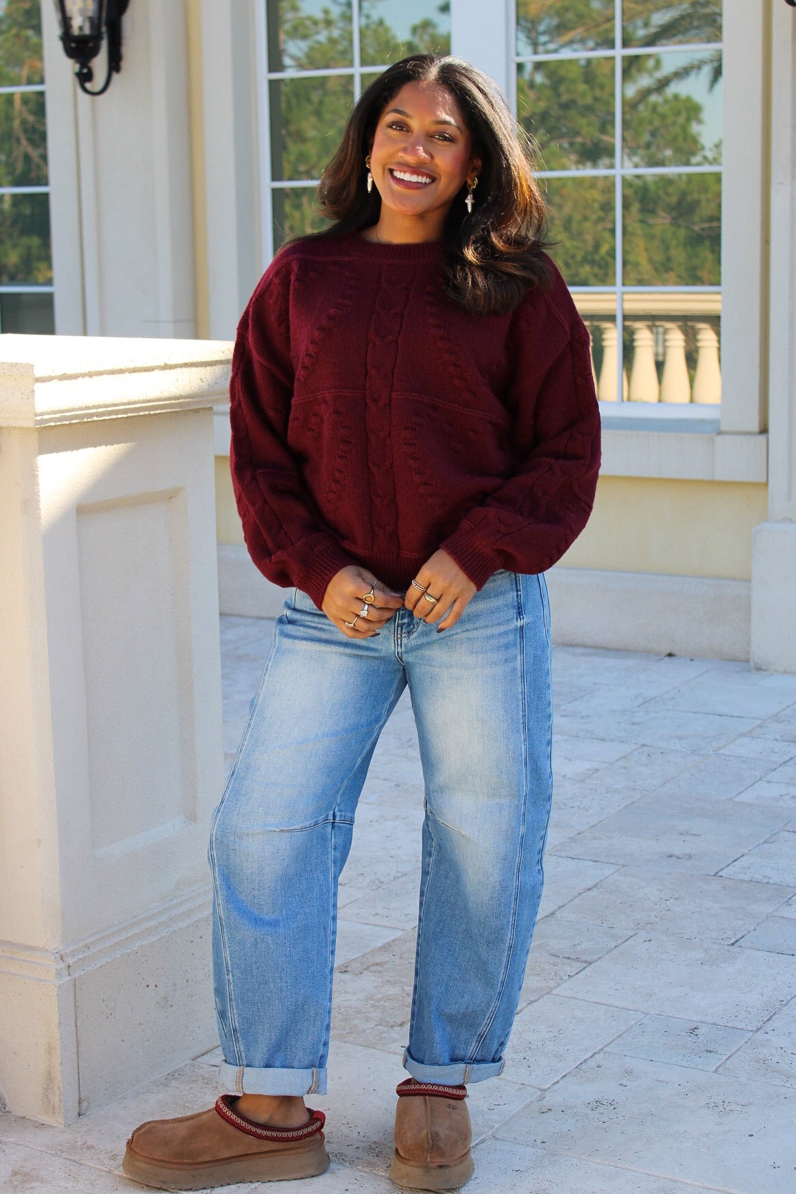 Warm Embrace Heart Sweater - Burgundy