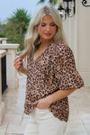 Wide Edge V-Neck Bubble Sleeve Top - Latte