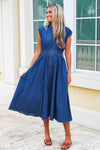 Sunset Drift Smocked Midi Dress - Med Wash