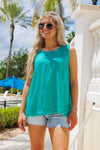 Colorful Days Back Button Linen Top - Jade Green