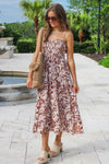 Tropical Times Smocked Midi Dress - Mocha