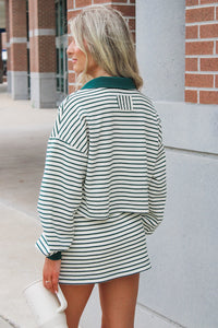 Play Date Striped Cropped Pullover Top - Hunter Green