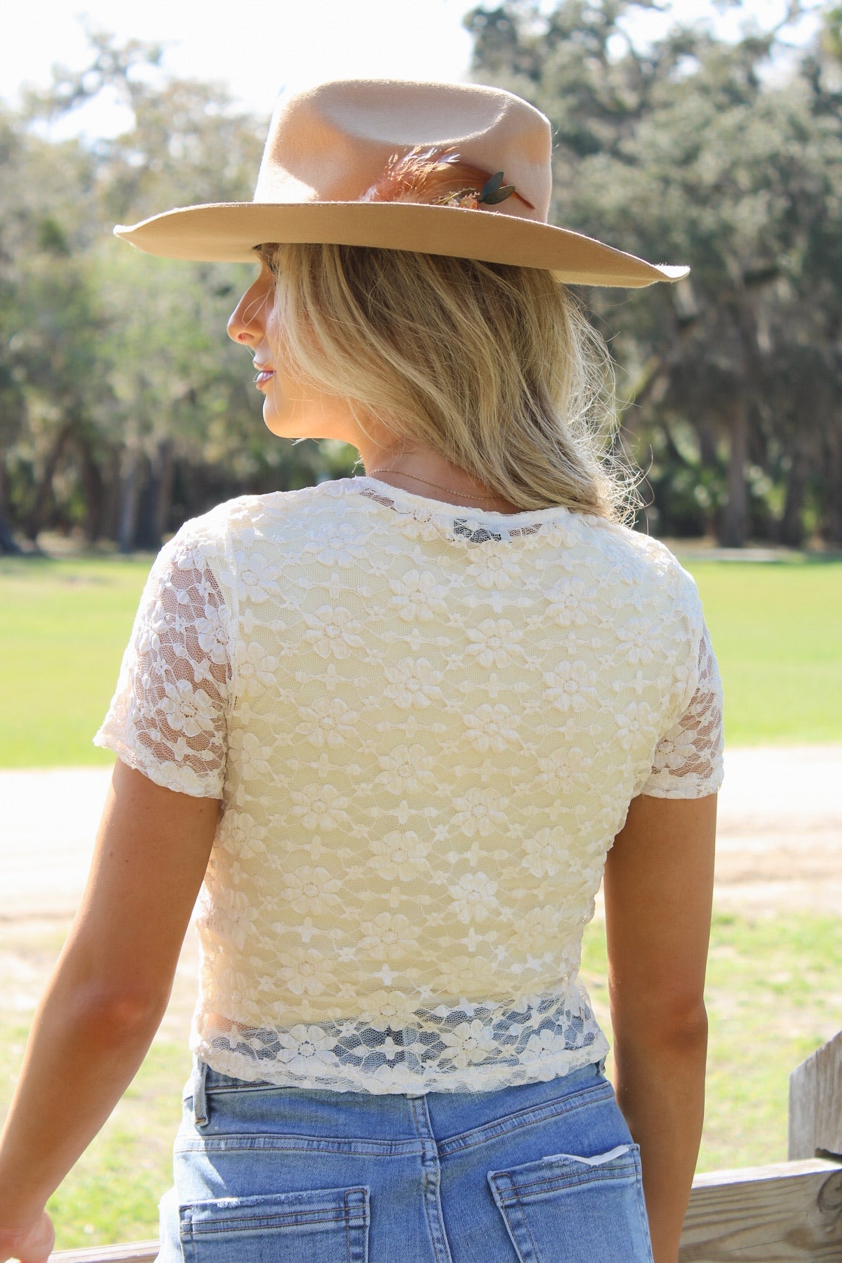 Sadie & Sage Letters Lace Tee - Cream