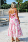 Heading To The Tropics Tiered Midi Dress - Pink