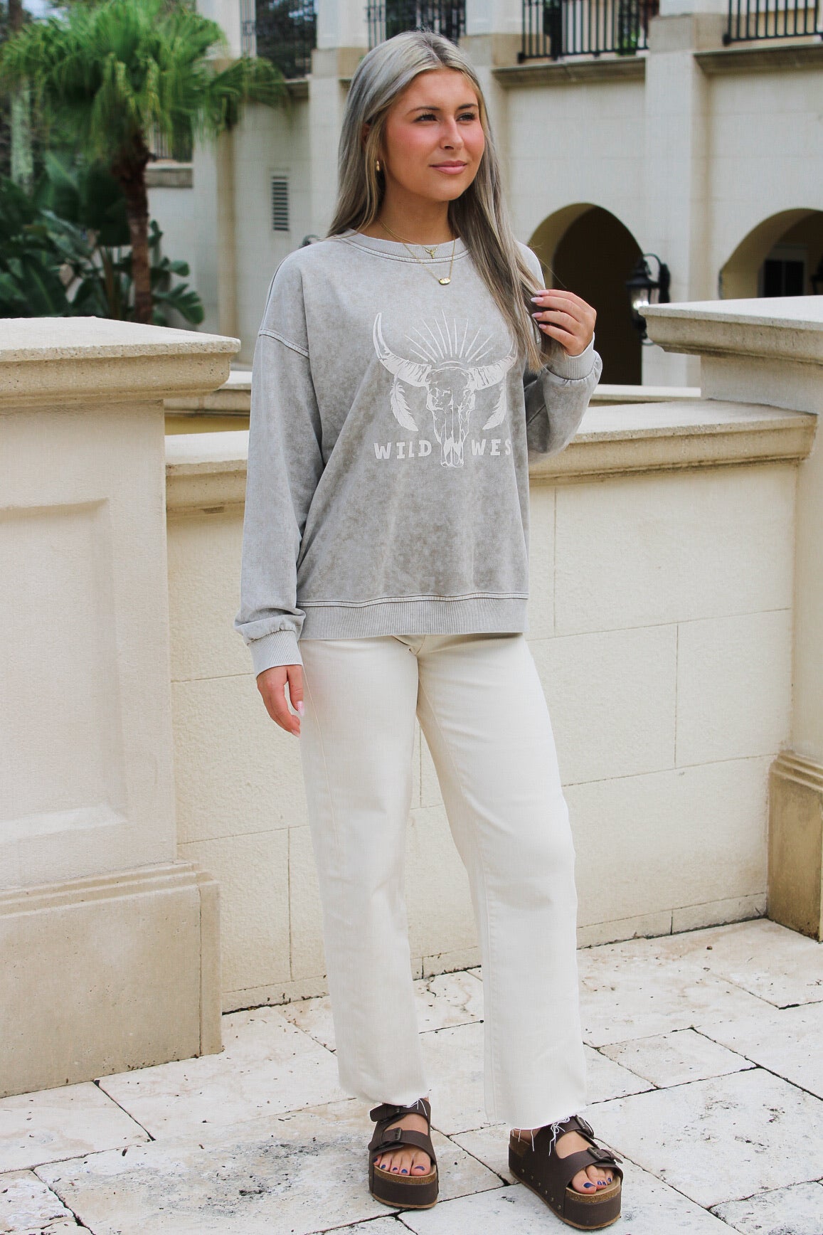 Frontier Spirit Wild West Graphic Knit Top - Brown