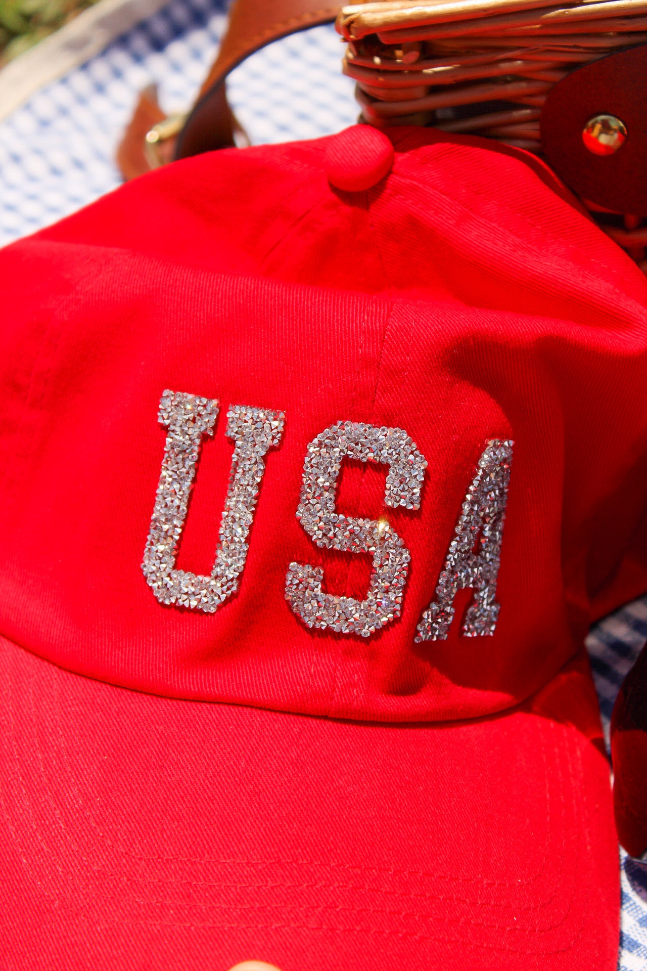 USA Rhinestone Hat - Red