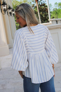 Chasing You Tie Front Striped Top - Blue