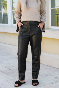 Midnight Edge High Waisted Leather Pants - Black