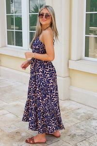 On My Mind Geo Print Halter Midi Dress - Navy