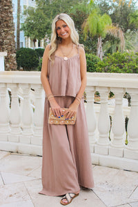 Coastal Cafe'  Flowy Tie Top - Mocha