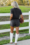 Fun Days Ahead Mineral Washed Romper - Ash Black