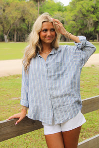 Z Supply: The Perfect Striped Button Up Top - Indigo
