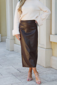 Follow My Lead High Waisted Maxi Skirt - Chocolate