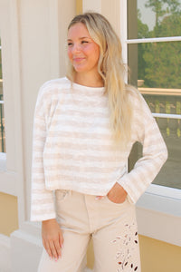 Sadie & Sage: Billie Stripe Brushed Crewneck Top - Cream/Taupe