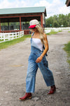 All The Attention Barrel Leg Jumpsuit - Med Wash