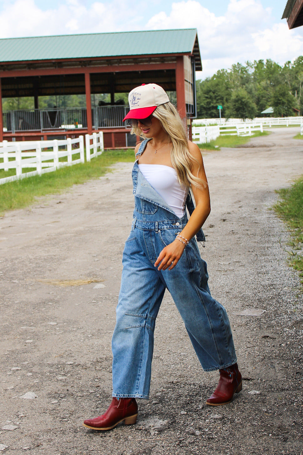 All The Attention Barrel Leg Jumpsuit - Med Wash