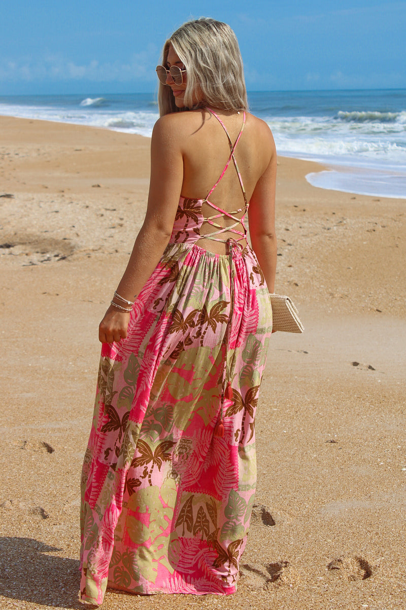 Paradise Ready Tropical Maxi Dress - Hibiscus Crush